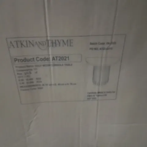 BOXED ATKIN AND THYME HALF MOON CONSOLE TABLE 