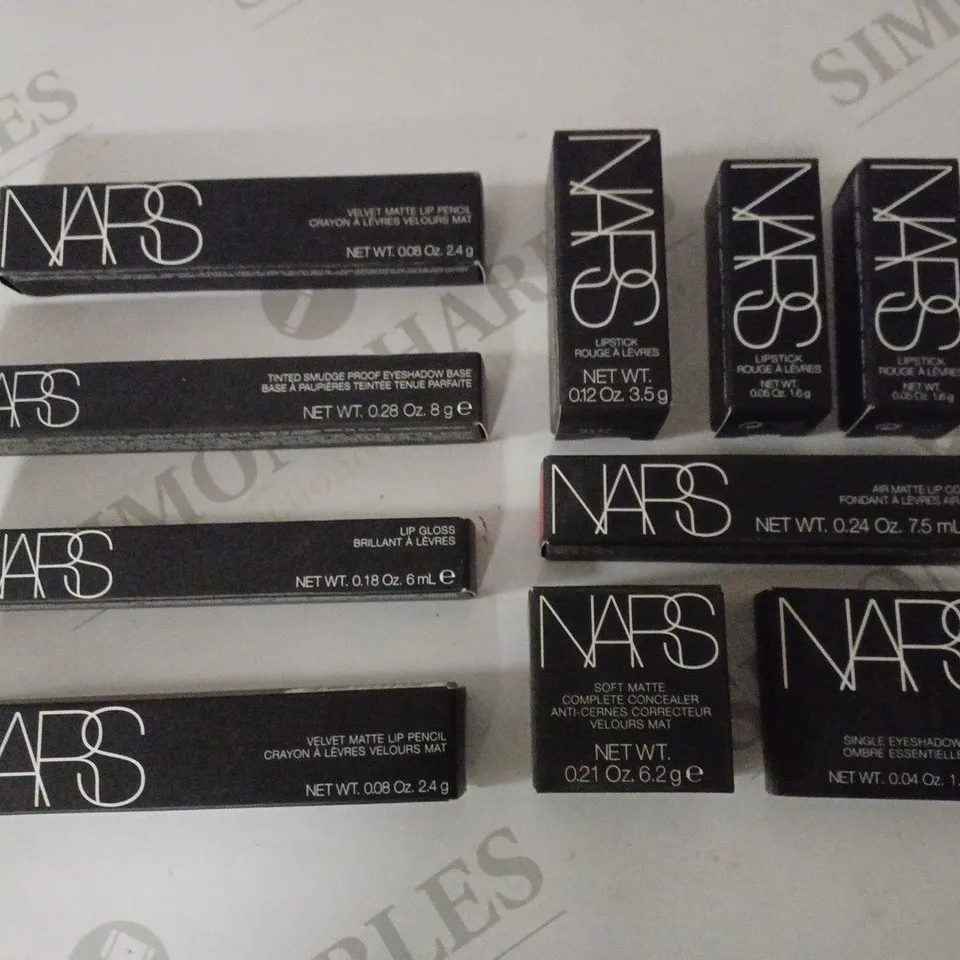 LOT OF 10 ASSORTED NARS MAKEUP PRODUCTS FOR LIPS, EYES AND SKIN