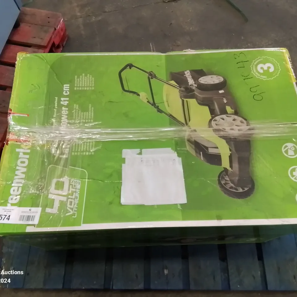 BOXED GREENWORKS 40 VOLT LITHIUM 41CM LAWN MOWER 