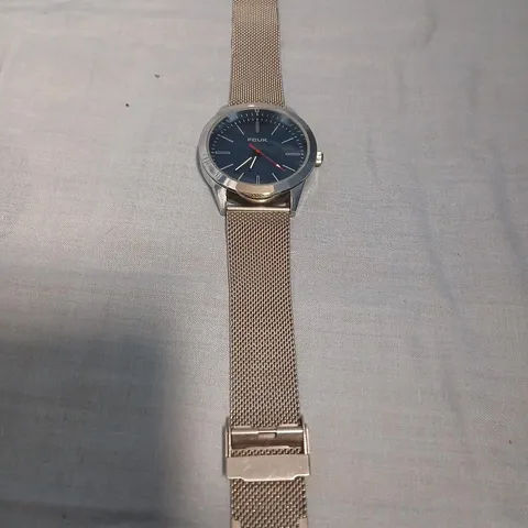 FCUK WRISTWATCH WITH BLUE DIAL AND ROSE-GOLD MESH BRACELET