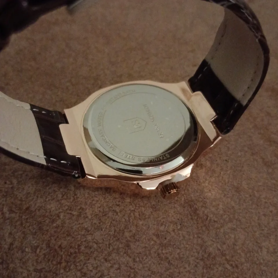 FRANK SCHMIDT WRISTWATCH – ROSE GOLD TONE CASE, GREEN DIAL, BROWN LEATHER STRAP 