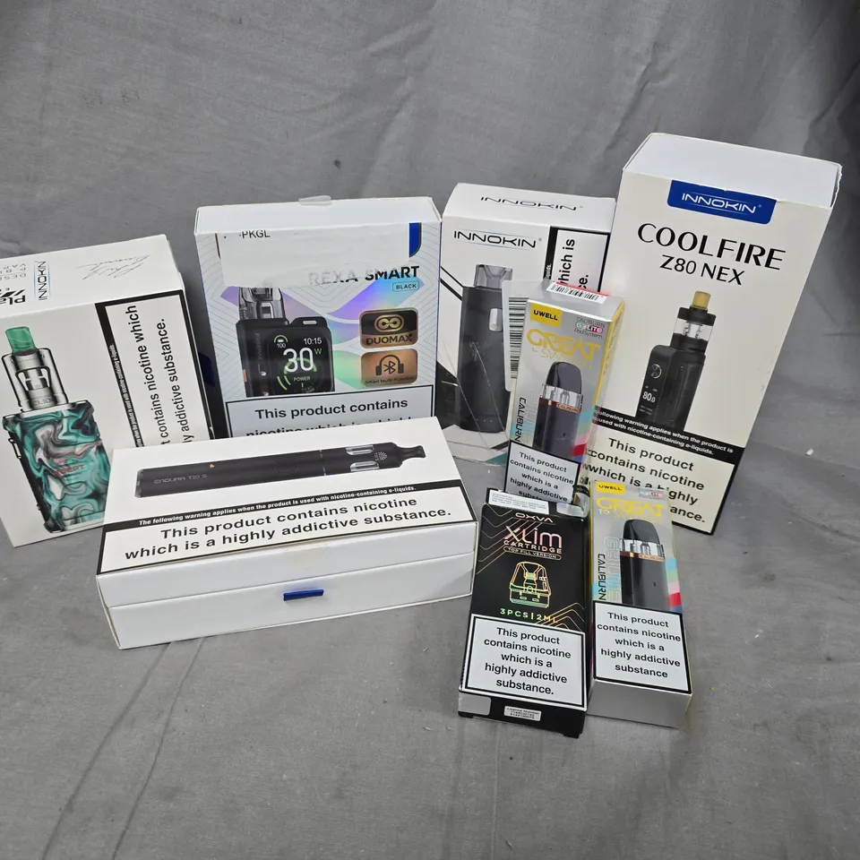 APPROXIMATELY 25 ASSORTED VAPE & E-CIGARETTE PRODUCTS TO INCLUDE BRANDS SUCH AS UWELL, INNOKIN, OXVA, ETC