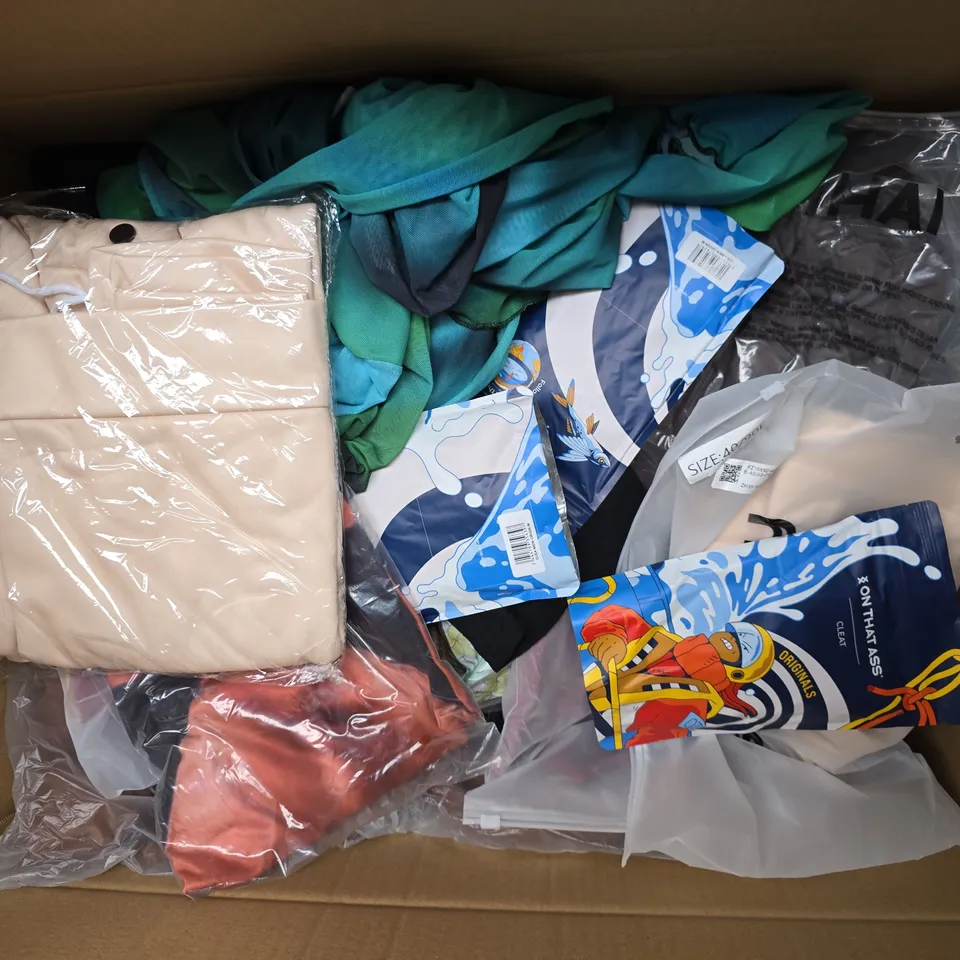 APPROXIMATELY 40 ASSORTED CLOTHING ITEMS IN VARIOUS SIZES, STYLES & COLOURS TO INCLUDE DRESS, BOXERS, TOPS, ETC - COLLECTION ONLY