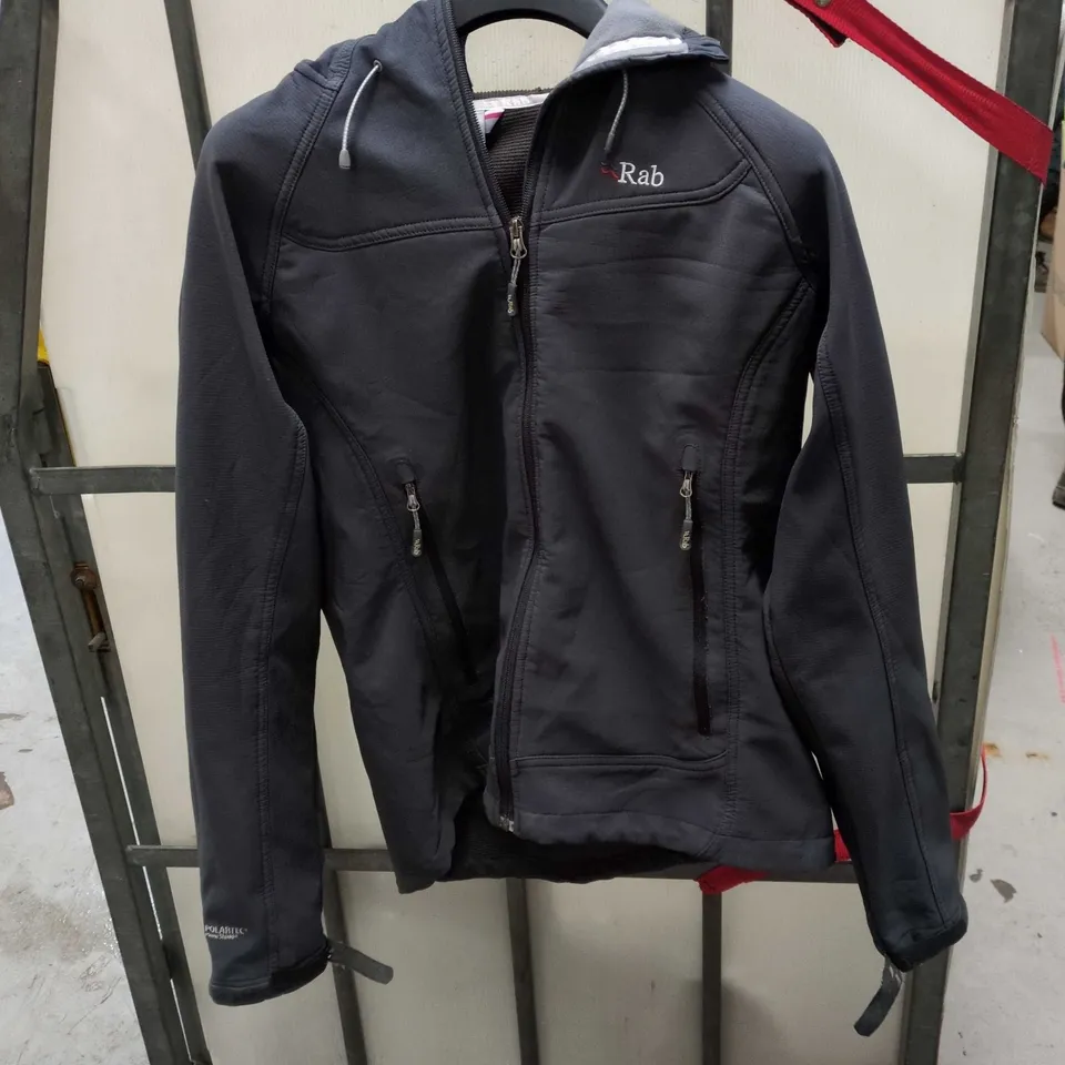 RAB SOFTSHELL HOODED JACKET – DARK GREY, UK 14