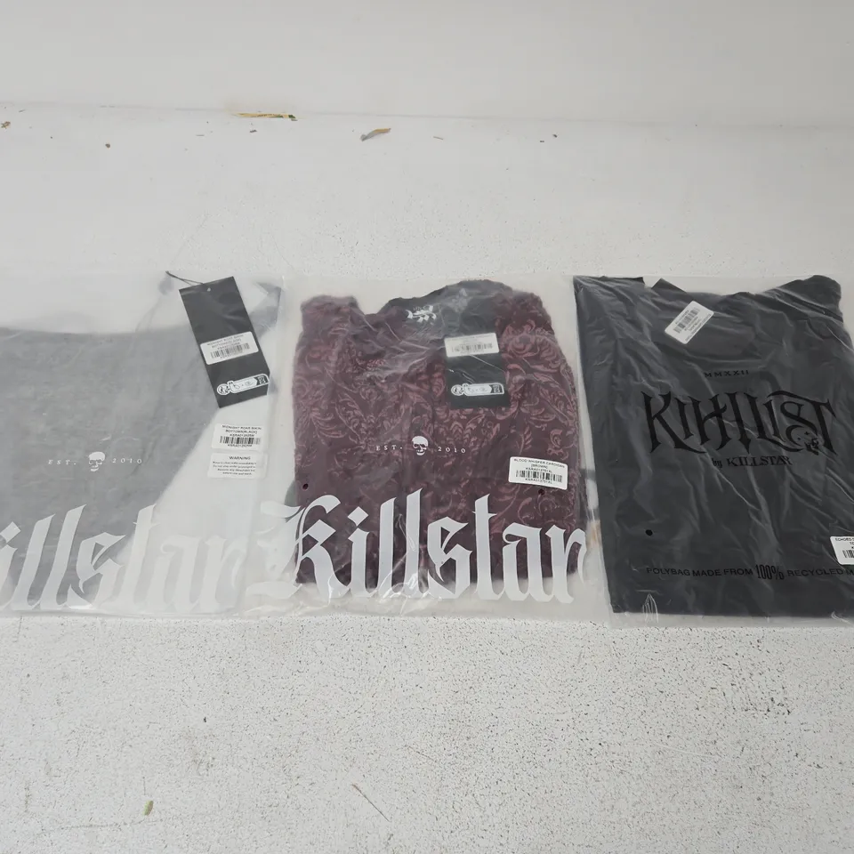 LARGE QUANTITY OF BRAND NEW KILLSTAR CLOTHING ITEMS TO INCLUDE MIDNIGHT ROAR BIKINI BOTTOMS AND BLOOD WHISPER CARDIGANS - VARIOUS SIZES