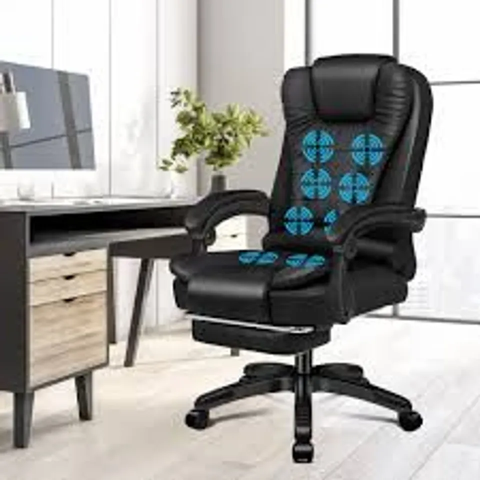 BOXED OFFICE CHAIR WITH 8-POINT MASSAGE AND HEAT FUNCTION, BLACK