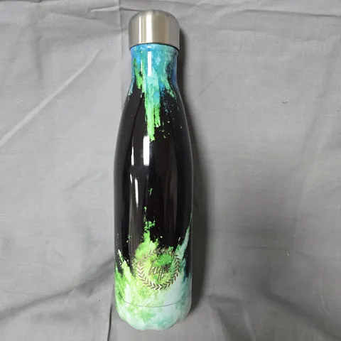 HYPE 500ML METAL WATER BOTTLE – BLACK WITH NEON GREEN/BLUE SPLASH (BOXED)