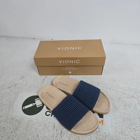 VIONIC WOMEN'S BLUE RIBBED STRAP SLIDE SANDALS SIZE 7