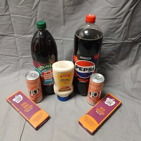 EIGHT ASSORTED PRODUCTS TO INCLUDE; PEPSI MAX, ROBINSON'S, BATTS REAL MAYONANAISE, J2O SPRITZ AND SIMPLY COOK RECIPE KIT