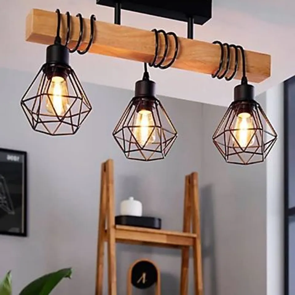 BOXED EGLO TOWNSHEND 3-LIGHT INDUSTRIAL SEMI FLUSH CEILING LIGHT