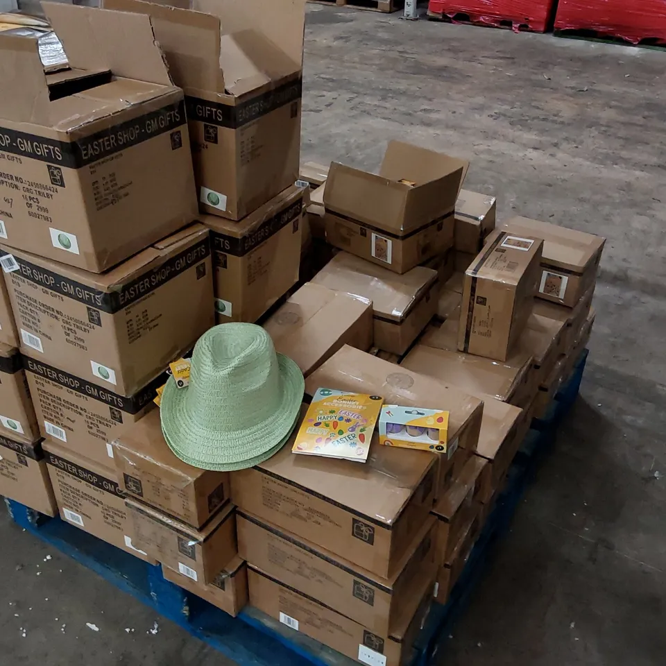 PALLET OF ASSORTED BRAND NEW EASTER ITEMS INCLUDING; EASTER TRILBYS, EASTER FLAG BUNTING, EASTER ACCESSORIES KITS, EASTER BUNNY POTS