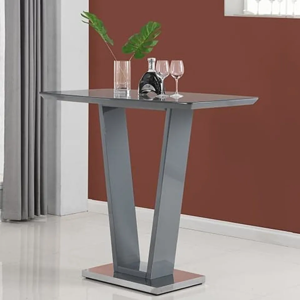 BOXED ILKO GREY BAR TABLE WITH GREY GLASS TOP (1 BOX)