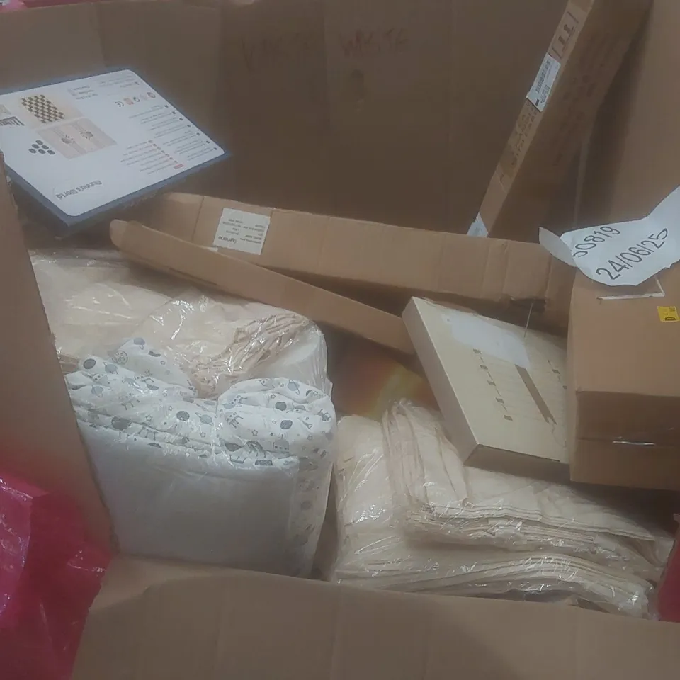 PALLET OF ASSORTED HOUSEHOLD ITEMS AND CONSUMER PRODUCTS TO INCLUDE; TOYS, SHOE BOX, DOUBLE ELECTRIC FRYER ETC 