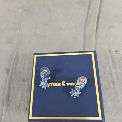 BUTLER & WILSON BLUE GEM STAR DROP EARRINGS – BOXED
