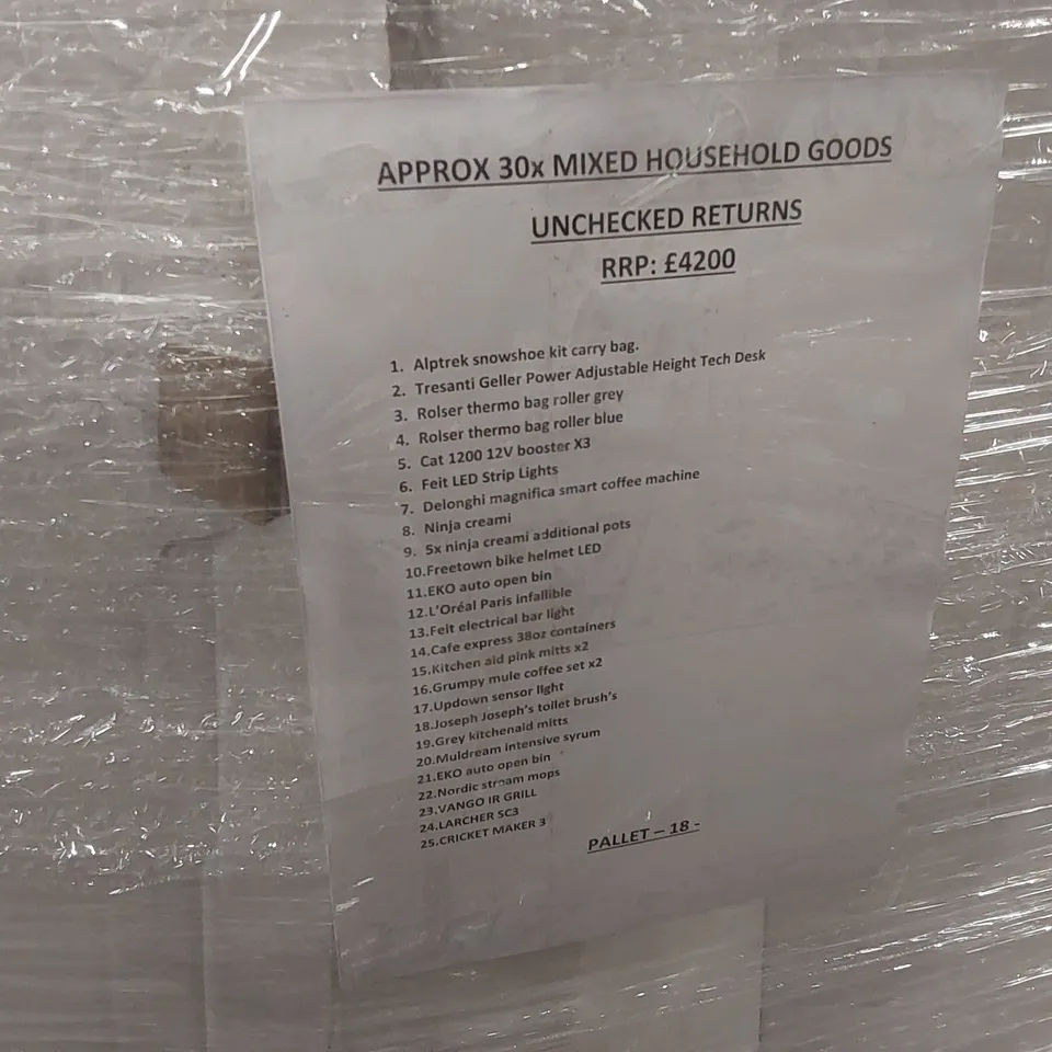 PALLET CONTAINING APPROXIMATELY 30x ASSORTED HOUSEHOLD GOODS