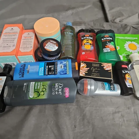 APPROXIMATELY 12 ASSORTED HEALTH & BEAUTY PRODUCTS TO INCLUDE DOVE MEN BODYWASH, BARBERCLUB BEARD CREAM, AND LYNX BODYWASH ETC.