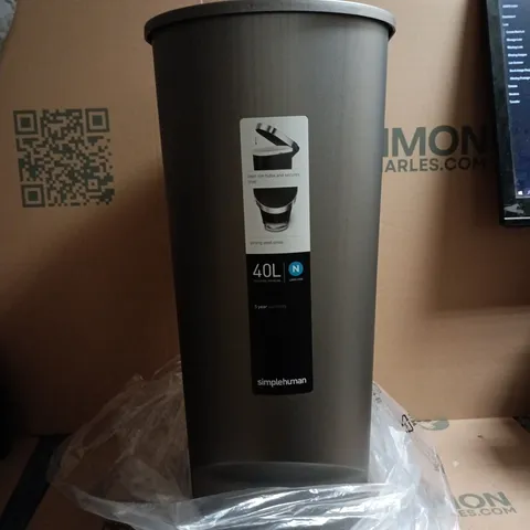 SIMPLEHUMAN 40L STRONG STEEL PEDAL BIN GREY BOXED