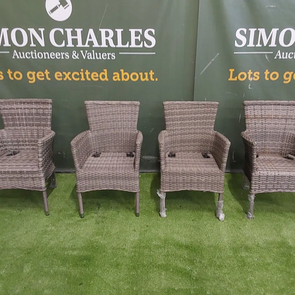 SET OF 4 GREY RATTAN PATIO CHAIRS 