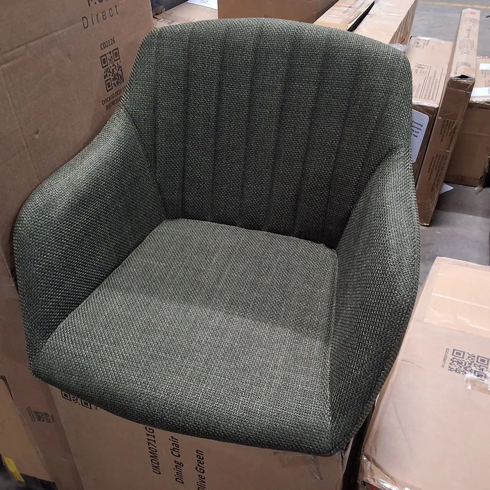 BOXED SET OF 2 OLIVE GREEN LINEN DINING CHAIRS