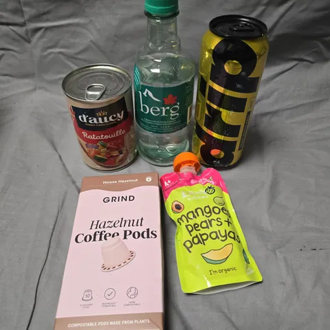 APPROXIMATELY 10 ASSORTED FOOD/DRINK PRODUCTS TO INCLUDE DRIP WATER, GRIND COFFEE PODS, ELLA'S KITCHEN BABY FOOD ETC 
