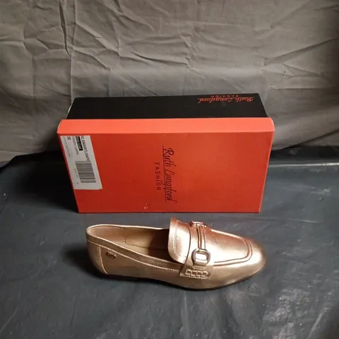 RUTH LANGSFORD FASHION WOMEN'S METALLIC BRONZE LEATHER LOAFERS WITH BUCKLE DETAIL - SIZE EUR 38 