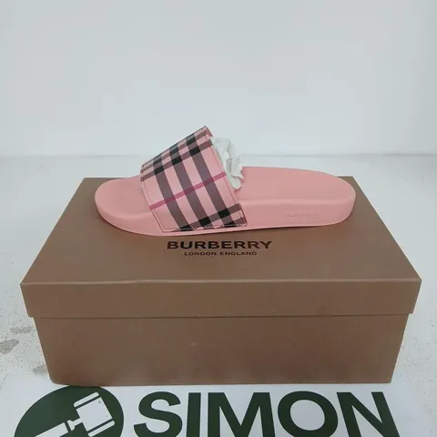 BURBERRY CANDY PINK SLIDES WITH CHECK STRAP – EU 41 (UK 7)
