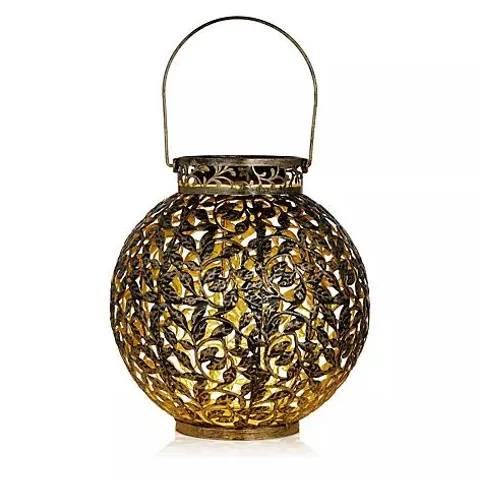 OUTLET GARDEN STORIES OUTDOOR SOLAR LEAF PATTERN ROUND LANTERN