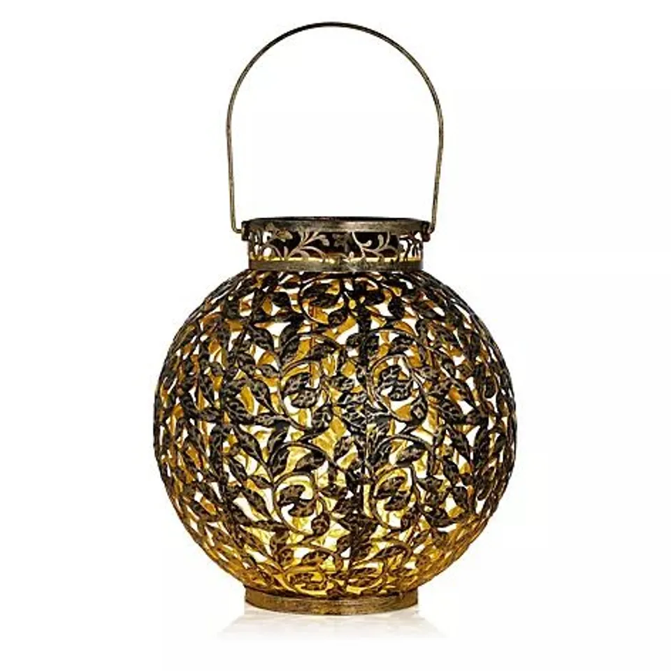 OUTLET GARDEN STORIES OUTDOOR SOLAR LEAF PATTERN ROUND LANTERN