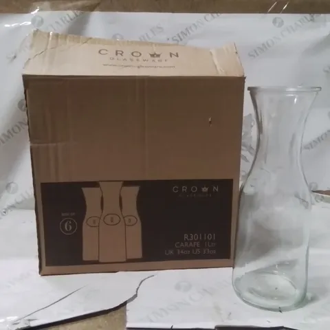 BOXED GLASSWARE BOX OF 6 1 LITRE VASES 