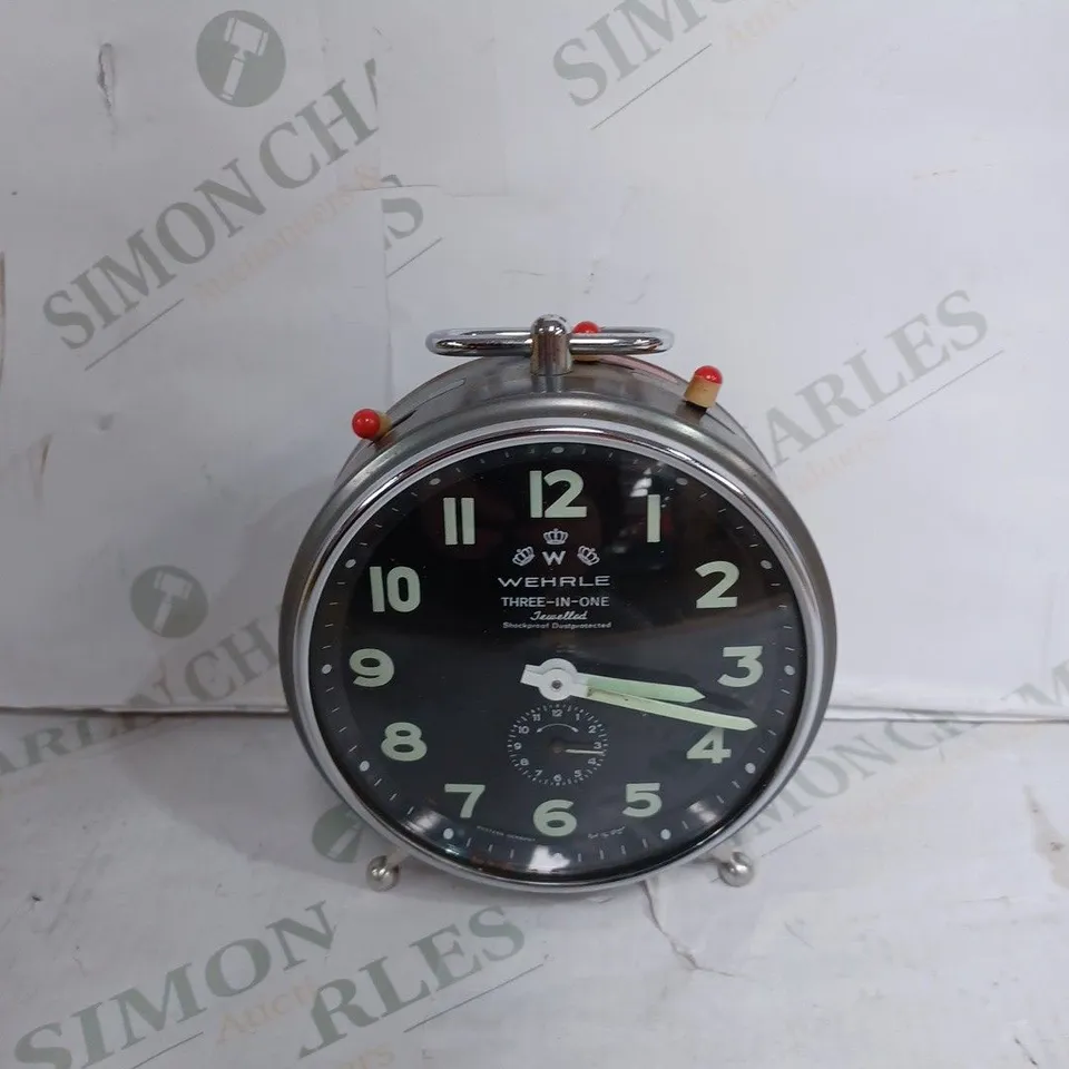 VINTAGE WEHRLE THREE-IN-ONE EXTRA LARGE ALARM CLOCK