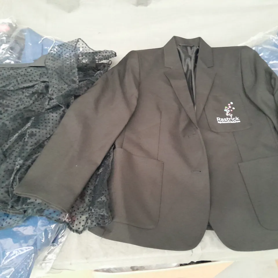 BOX OF APPROXIMATELY 20 ASSORTED SCHOOL CLOTHING ITEMS IN VARIOUS COLOURS, STYLES AND SIZES