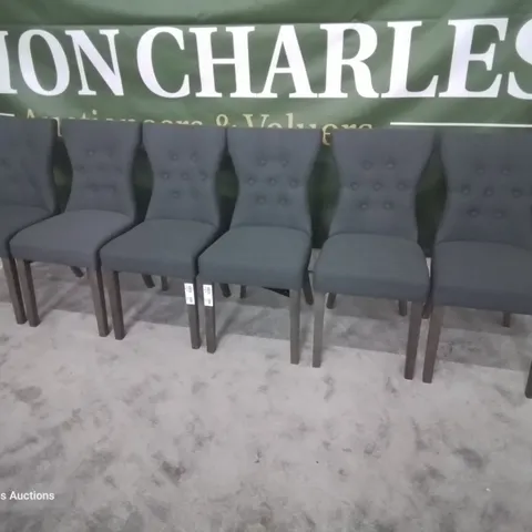 SET SIX BEWLEY SLATE FABRIC DINING CHAIRS GREY LEGS