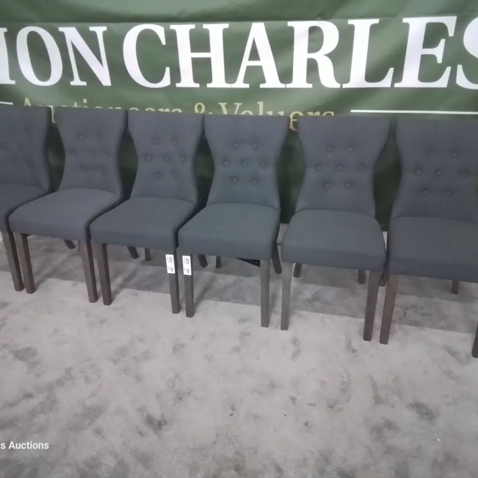 SET SIX BEWLEY SLATE FABRIC DINING CHAIRS GREY LEGS