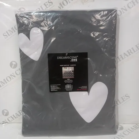 DREAMSCENE BY OHS HEART DUVET SET IN CHARCOAL - KING SIZE