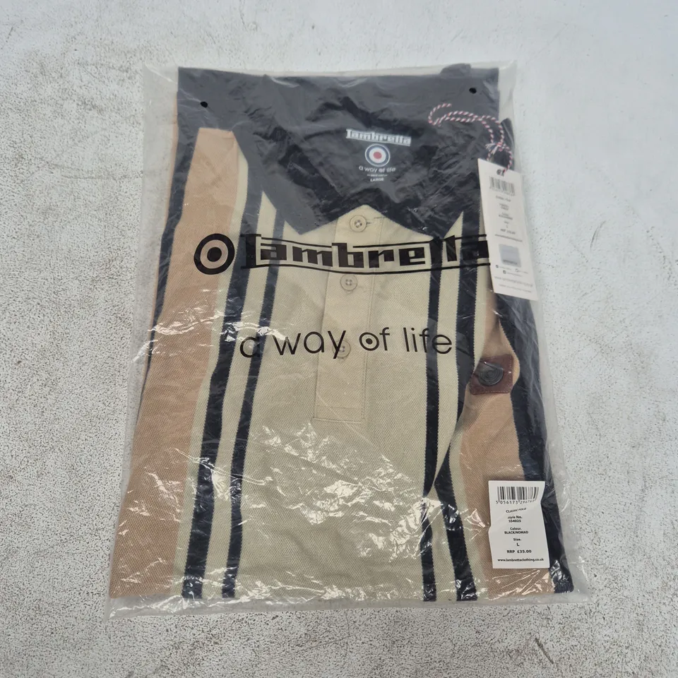 BAGGED IAMBRETTA CLASSIC POLO IN BLACK/NOMAD - LARGE