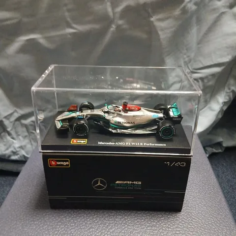 BURAGO MERCEDES-AMG F1 W13 E PERFORMANCE 1:43 DIE-CAST MODEL CAR IN DISPLAY CASE