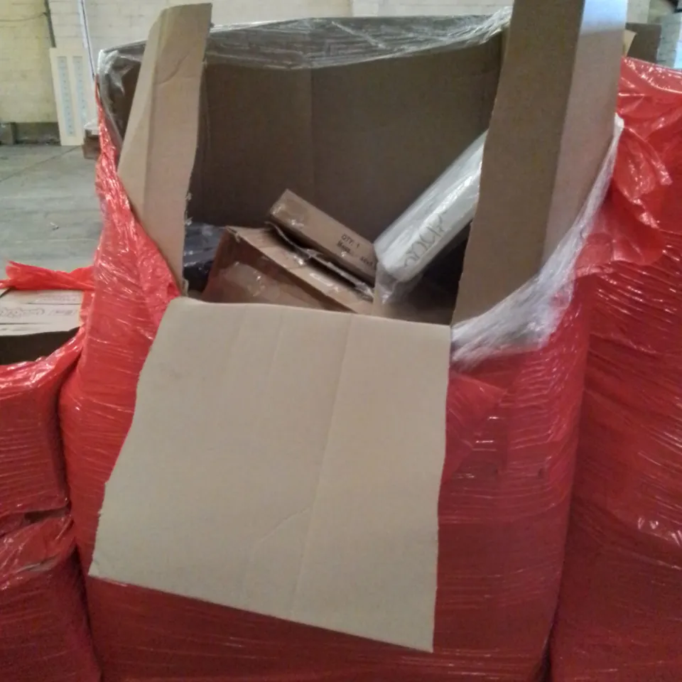 PALLET CONTAINING ASSORTED HOUSEHOLD & HOME IMPROVEMENT PRODUCTS. INCLUDES BOXED FURNITURE ETC