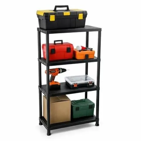 4 TIER BLACK PLASTIC HEAVY DUTY SHELVING RACKING STORAGE UNIT