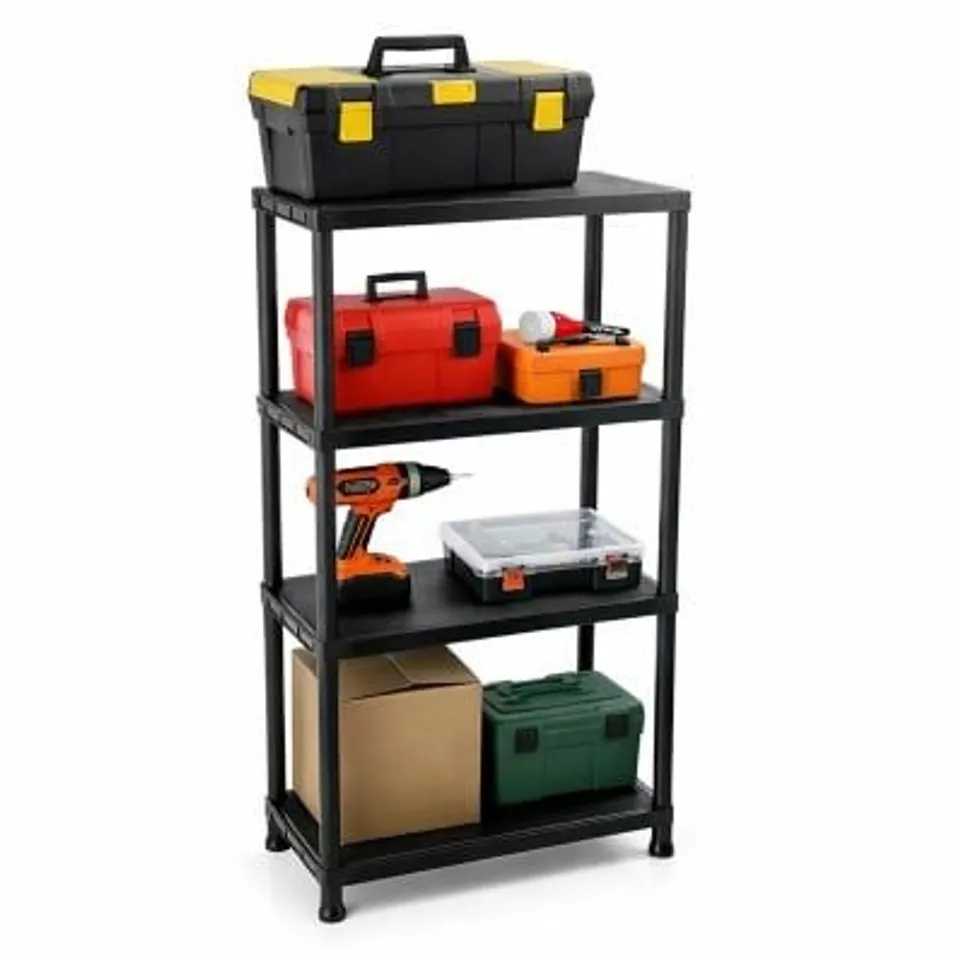 4 TIER BLACK PLASTIC HEAVY DUTY SHELVING RACKING STORAGE UNIT