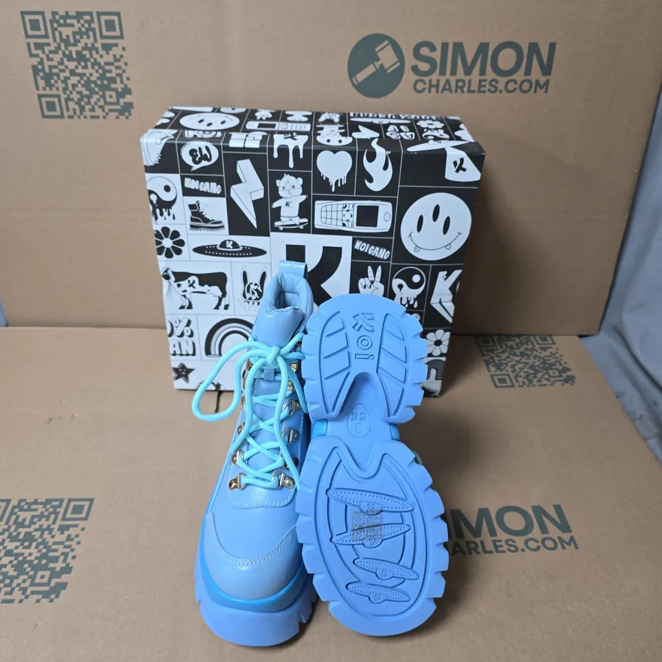 BOXED KOI CRYBABY BLUE VILUN PLATFORM BOOTS UK SIZE 3 