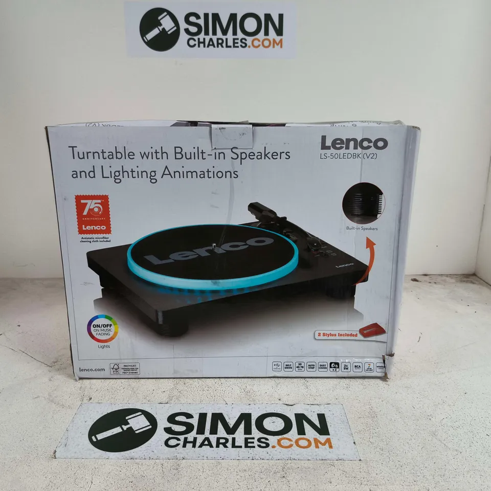 BOXED LENCO LS-50LEDBK V2 LED TURNTABLE WITH BUILT IN SPEAKERS