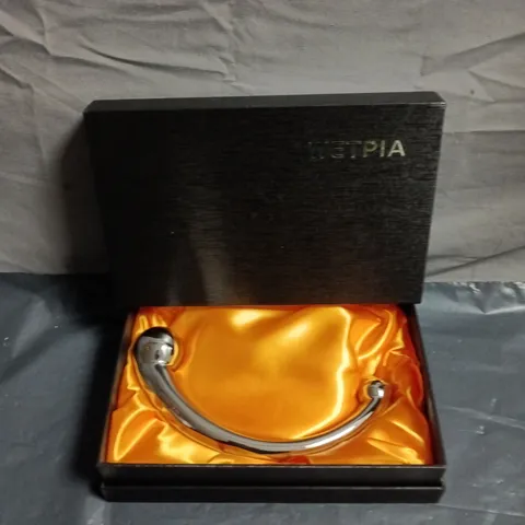 WETPIA PURE G SPOT METAL WAND MASSAGE STICK IN A BLACK PRESENTATION BOX WITH ORANGE SATIN