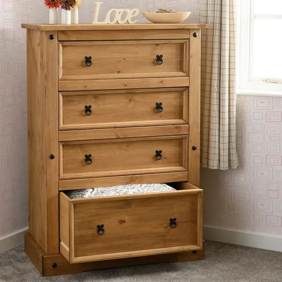 BOXED CORONA 4 DRAWER CHEST, PINE (2 BOXES)
