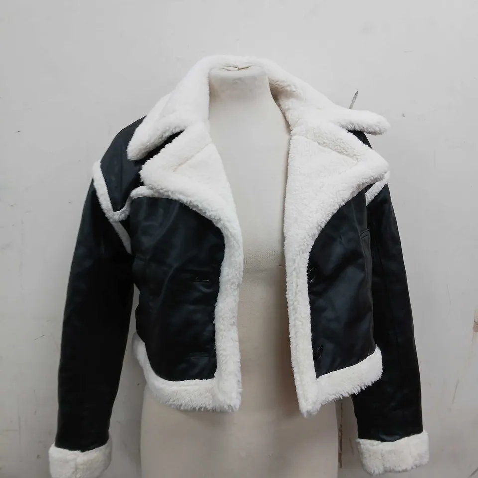 HOLLISTER CROPPED JACKET WITH WHITE FUR - SIZE XXS