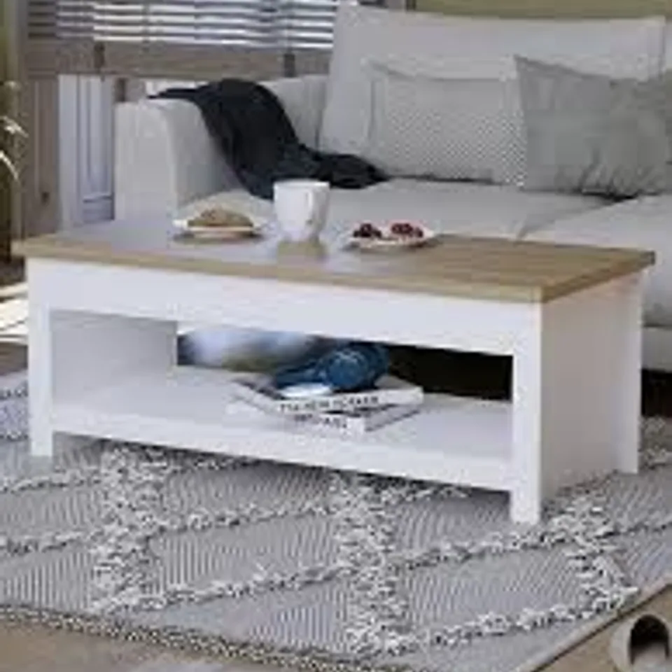 BOXED VIDA DESIGNS ARLINGTON COFFEE TABLE WITH STORAGE - WHITE & OAK (1 BOX)