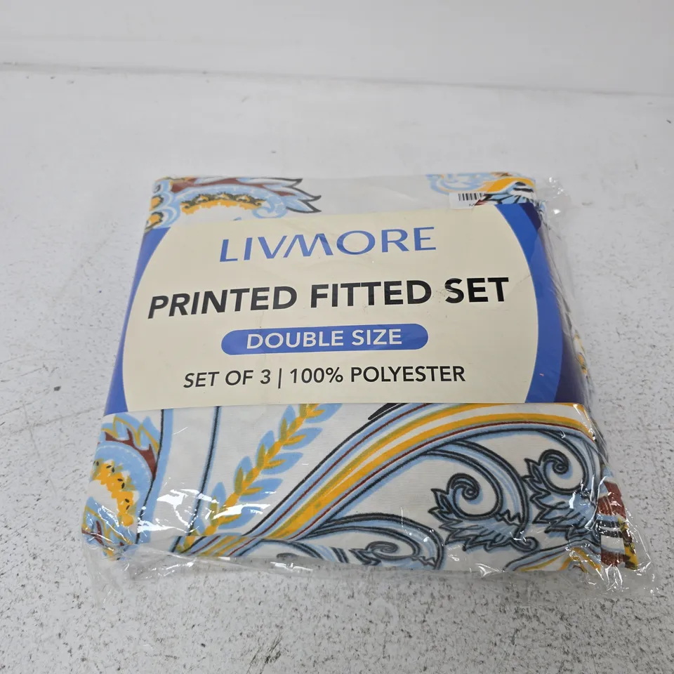 LIVMORE PRINTED FITTED BEDDING SET – DOUBLE SIZE, 3-PIECE
