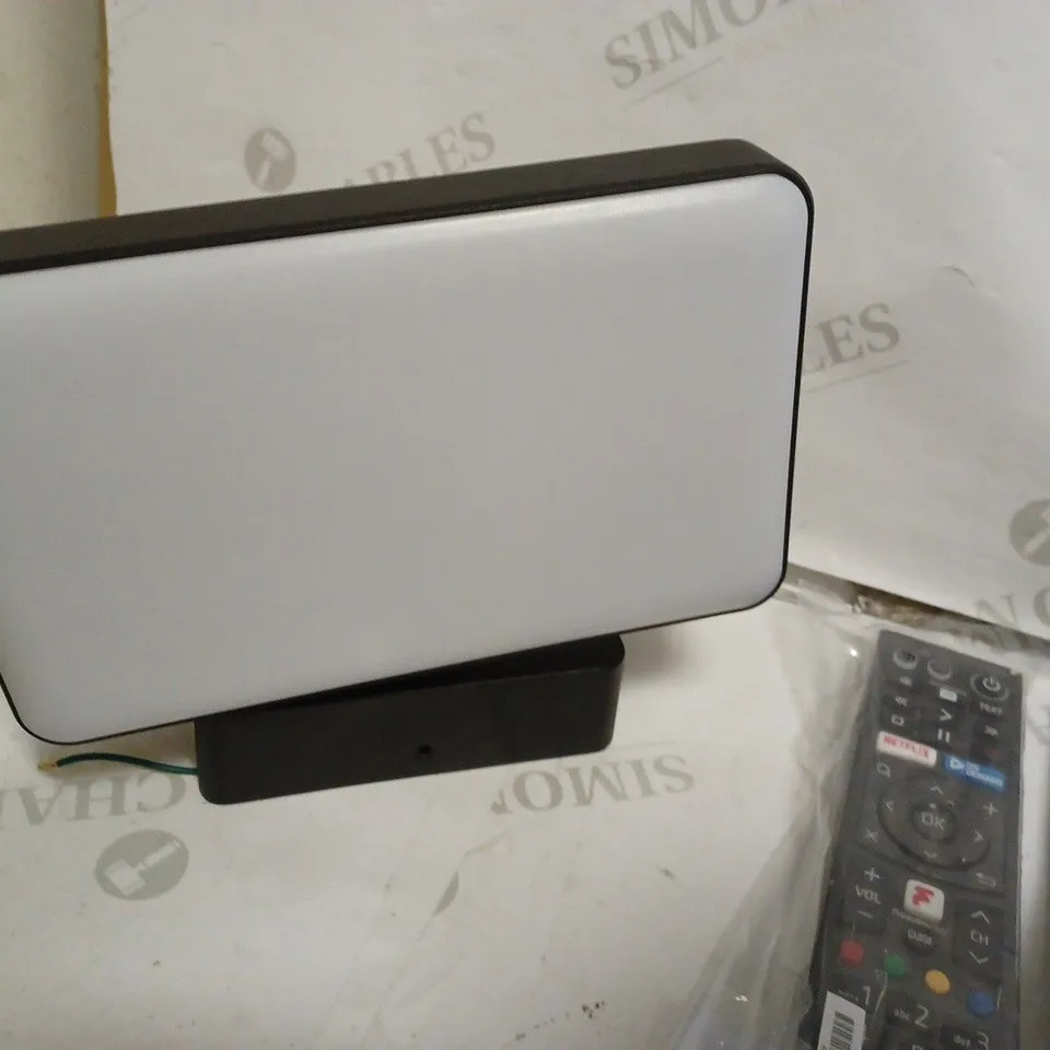 BOX OF ASSORTED ELECTRICALS INCLUDING 3 HUMAX REMOTES, PHILIPS HUE SMART CEILING LIGHT