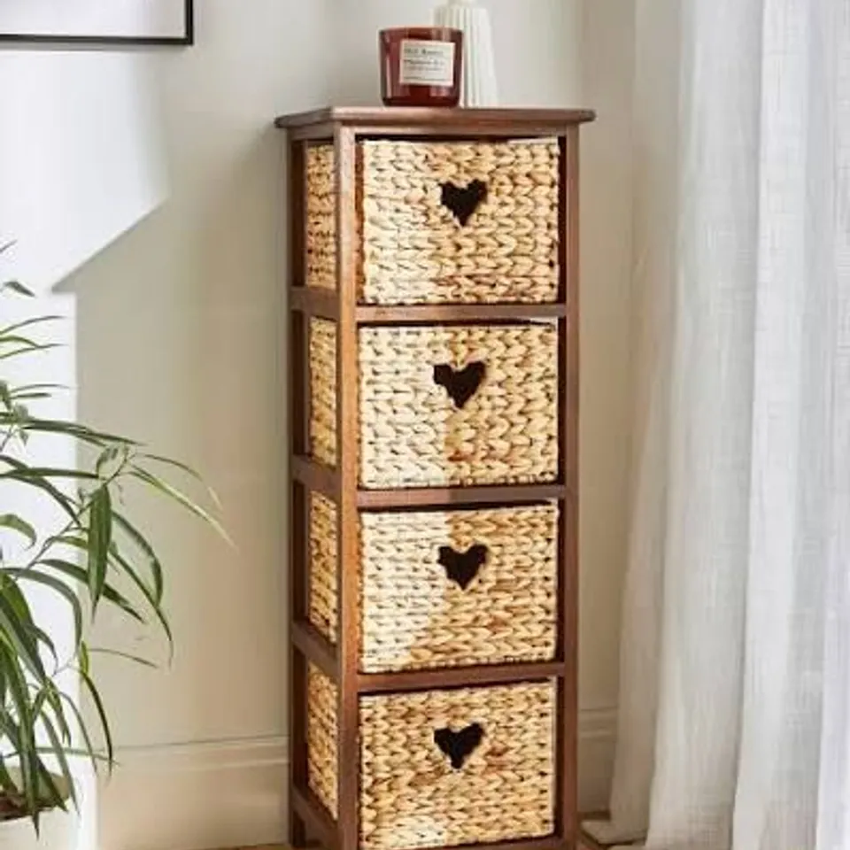 BOXED HYACINTH 4 DRAWER TALL UNIT - NATURAL