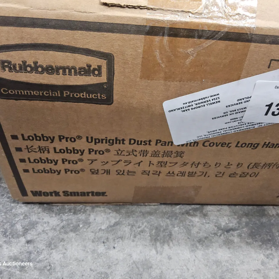 BOX OF RUBBERMAID DUSTPAN & BRUSH PARTS & BOX APPROXIMATELY 500 × 12oz CRAFT LIDS