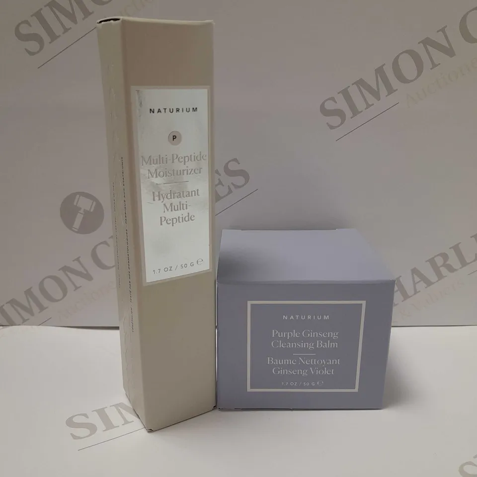 LOT OF 2 NATURIUM PRODUCTS TO INCLUDE PURPLE GINSENG CLEANSING BALM & MULTI-PETIDE MOISTURIZER 